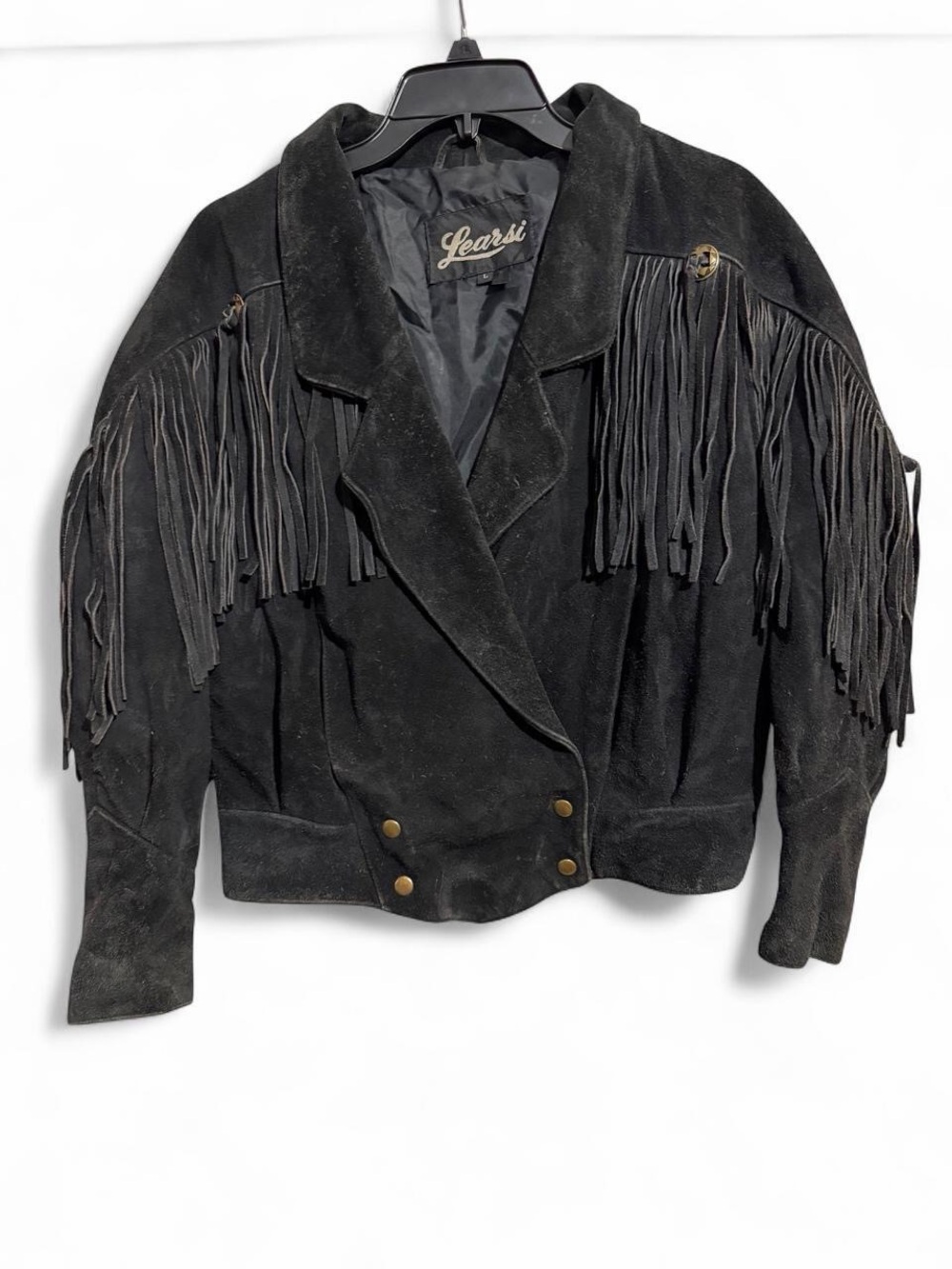 Vintage Learsi black leather fringe jacket